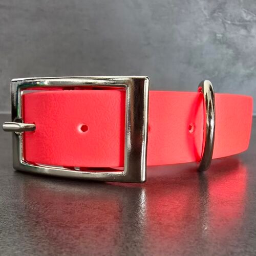 halsband pvc coated webbing pink met hardware zilver