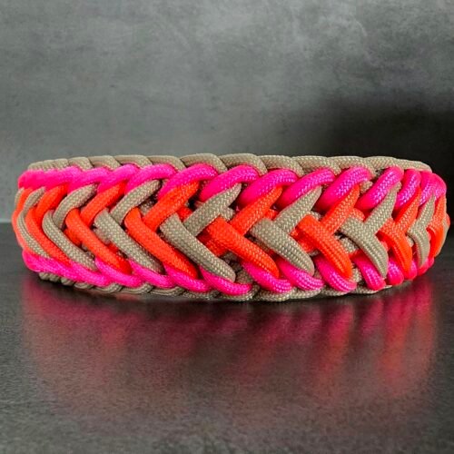 paracord halsband waterwave neon roze neon oranje en tan