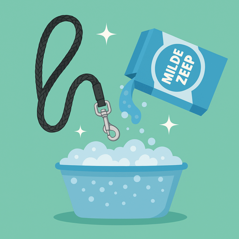 Sopje van milde zeep voor het schoonmaken van een hondenlijn