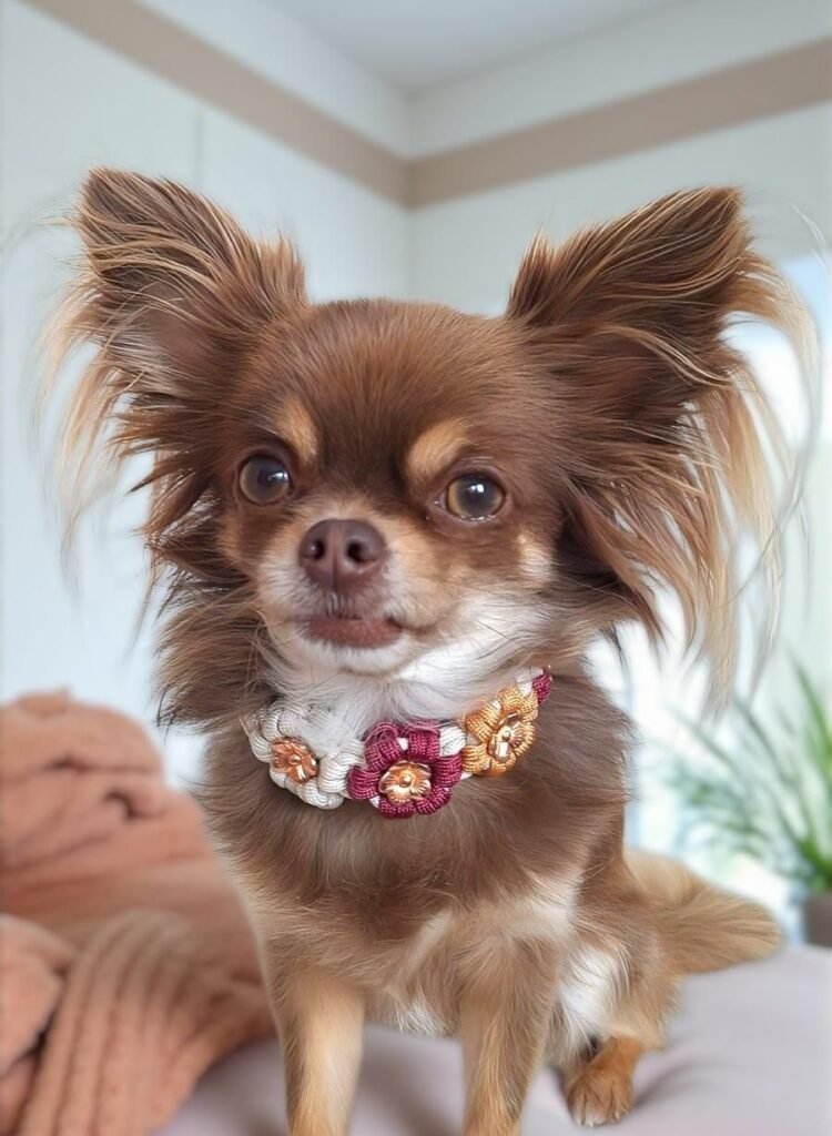 Chihuahua Pippa met paracord aztec sun bar halsband