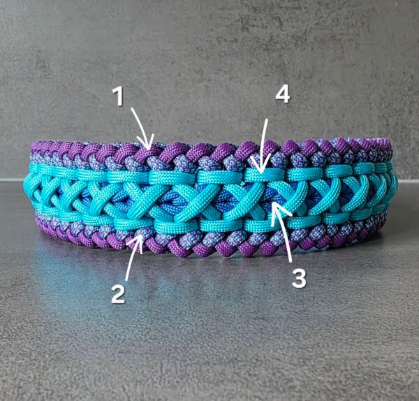 paracord halsband Criss Cross met kleuraanduiding