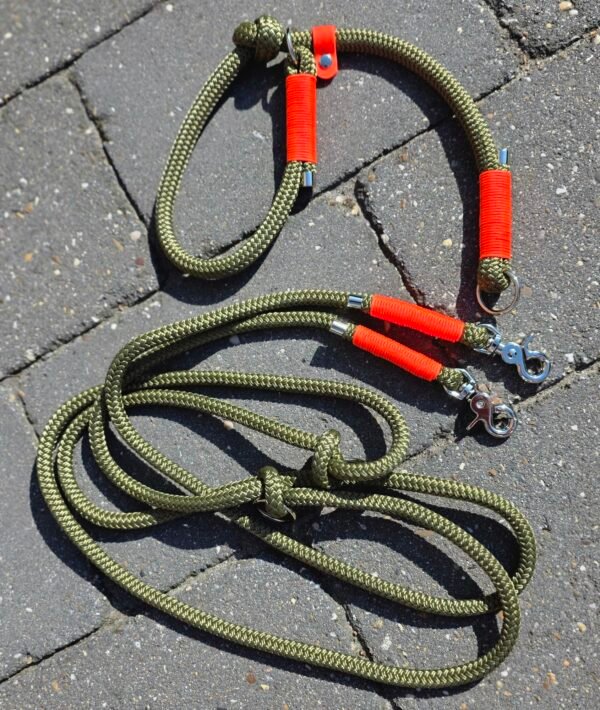 20260826_162223(1)1085230661329495250 sliphalsband en verstelbare ppm lijn legergroen met neon oranje en zilveren hardware